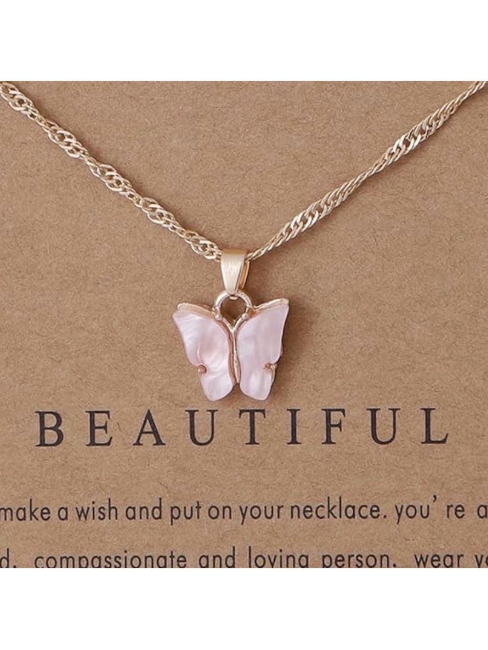Pink Butterfly Pendant Necklace - Women Jewelry